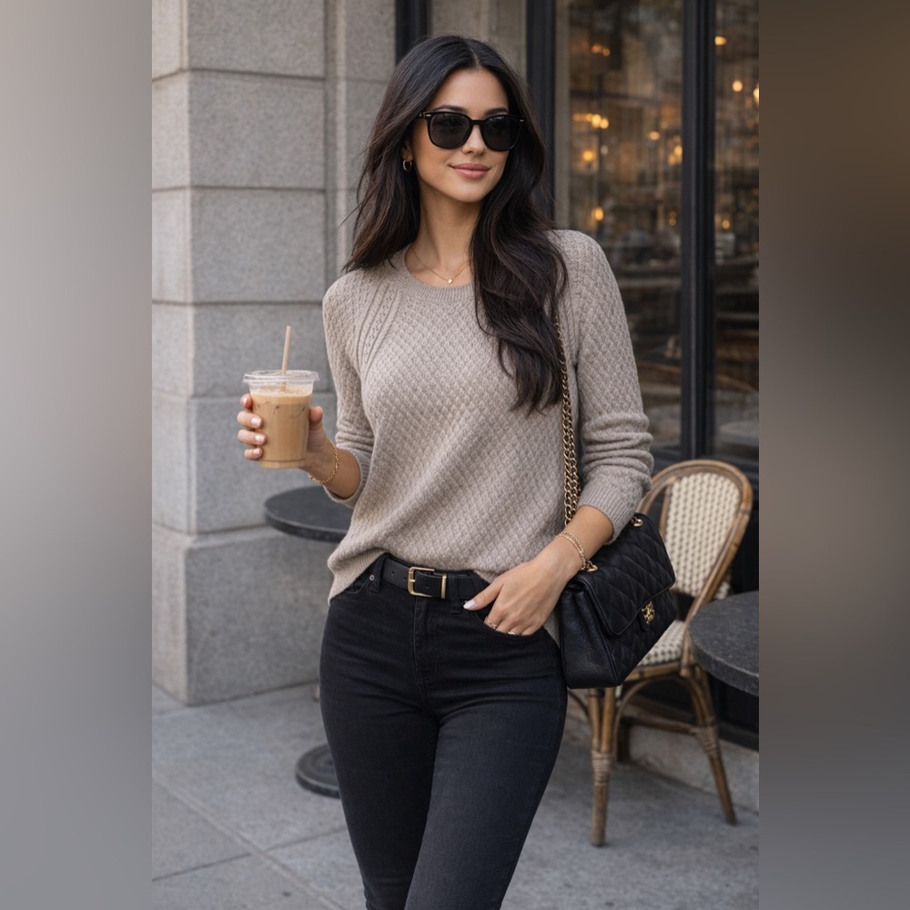 LOFT Beige/Tan/caramel Knit Crewneck Sweater Size XS Soft Classic Neutral
